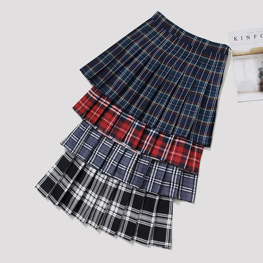 2023 Short Pleated Skirt Women A-line Plaid Skirts Ladies High Waist Tartan School Korean Skirts for Women